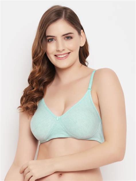 Buy Clovia Cotton Solid Non-Padded Full Cup Wire Free T-shirt Bra - Blue Online at Best Prices ...