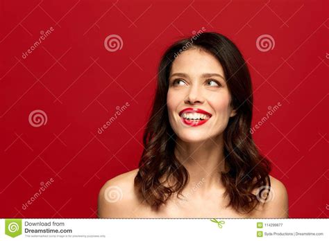 Beautiful Smiling Young Woman with Red Lipstick Stock Image - Image of brunette, pretty: 114299877