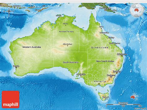 Physical 3D Map of Australia, satellite outside, shaded relief sea