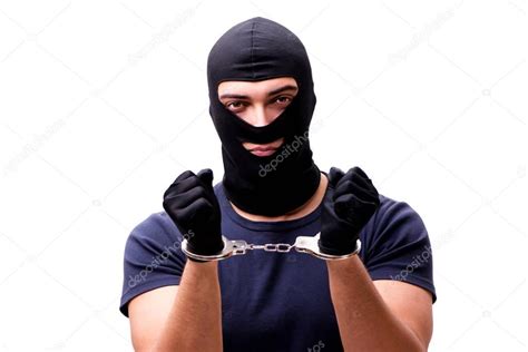 Robber wearing balaclava isolated on white — Stock Photo © Elnur ...