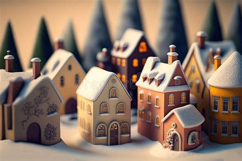 Mini Christmas Village with Cute Little Houses. Generative AI Stock ...