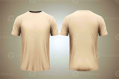 Beige male t-shirt realistic mockup set from front and back view, blank textile print design ...