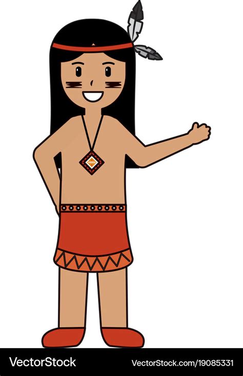 Cartoon native american indian in traditional Vector Image