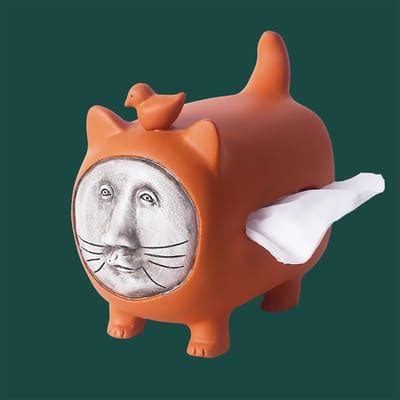 Adorable Cat Figurine Pull Out Tissue Box with Cover Back Opening-Homary