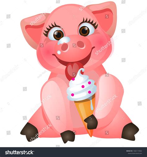 Baby Pig Eating Ice Cream