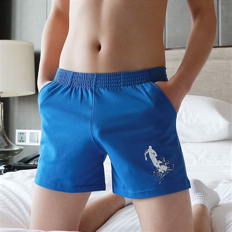 Cotton men's underwear, home shorts, sports running, loose fitting solid color men's boxer ...