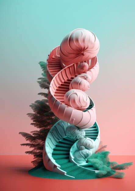 Premium AI Image | A pink and green spiral staircase next to a tree Generative AI image