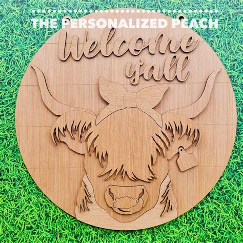 Highland Cow Welcome Laser Cut Wood Door Hanger Round/diy - Etsy Ireland