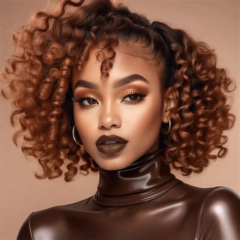 Elegant Dark Brown Skin Black Woman in Chocolate Brown Attire and Glamorous Makeup | MUSE AI