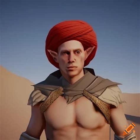 Unreal engine 5 character: pale-skinned elf warrior with red hair and red eyes on Craiyon
