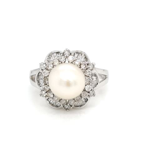 18K White Gold Diamond Pearl Ring - ValueMax Jewellery