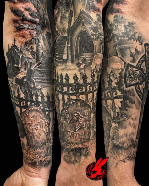 Graveyard Tombstone Sleeve Tattoo by Jackie Rabbit by jackierabbit12 on deviantART | Graveyard ...