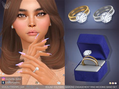 The Sims Resource - Round Solitaire Diamond Engagement Ring Wedding Band Set