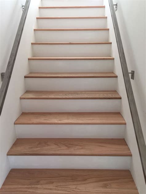 Stair case Red oak 3/4 full tread with MDF risers. | Oak stairs, Wood ...