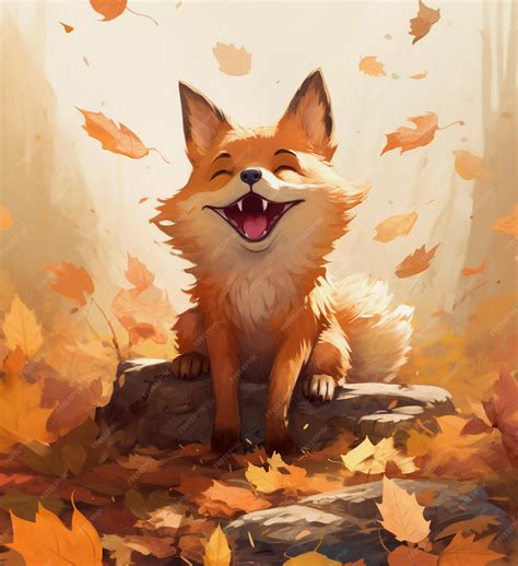 Premium AI Image | cartoon of a fox in the fall piles in style of soft ...