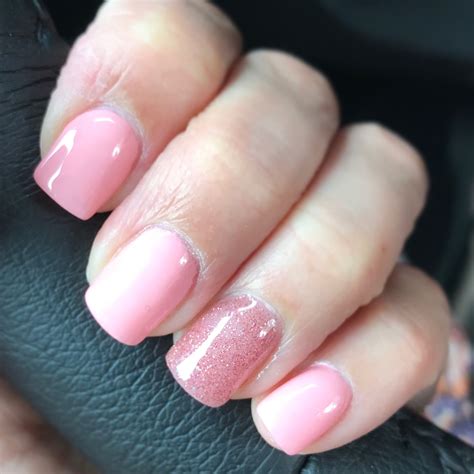 Pretty pale pink gel polish with pale pink glitter gel polish on accent nail...on gel nails ...