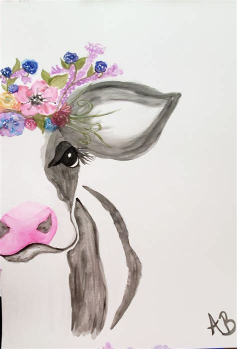 Watercolor cow💜 | Canvas art painting, Diy art painting, Canvas ...