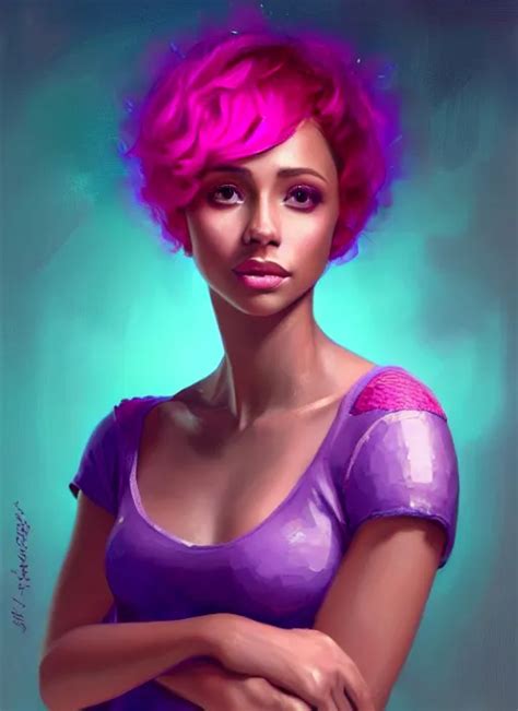 portrait of vanessa morgan with bright pink hair, | Stable Diffusion ...