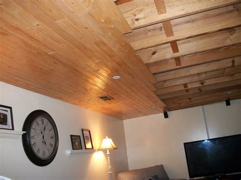 Our partially done wood plank ceiling. | Wood plank ceiling, Plank ceiling, Wood planks