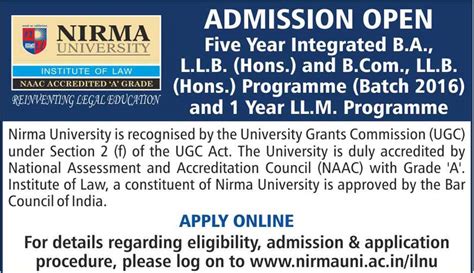 Institute of Law, Nirma University - Admission 2016