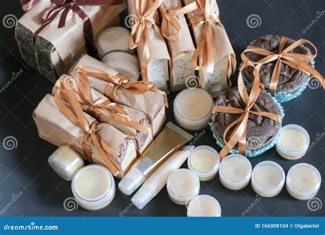 A Set of Natural Cosmetics of Body Care in Gift Wrap Stock Photo ...