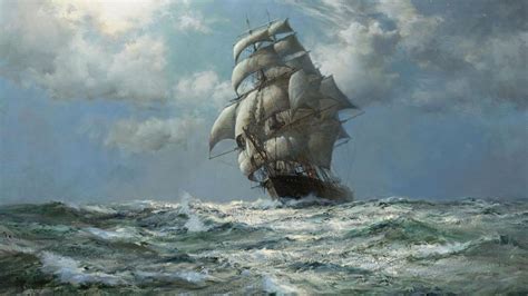 Montague Dawson - Veliero In Mare Al Chiaro Di Luna - XX secolo