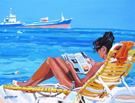 Fine Art Print 8x10, Woman Beach Lounger, teal blue yellow Painting by ...