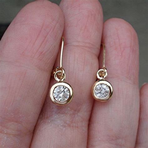 0.40 Carat Bezel Diamond Dangle Drop Earrings in 14K Yellow Gokd, Rose Gold or White Gold ...