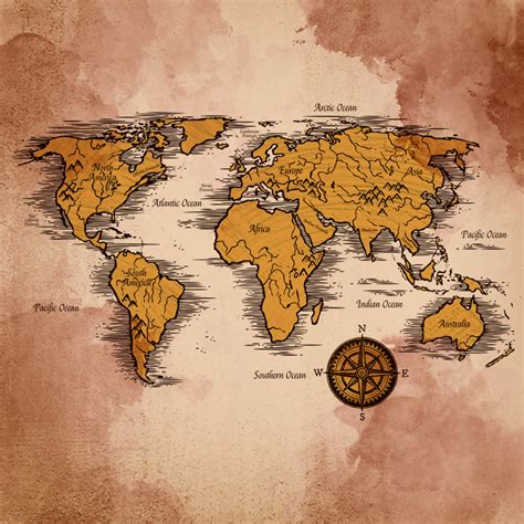 Vintage with names world map art canvas - TenStickers