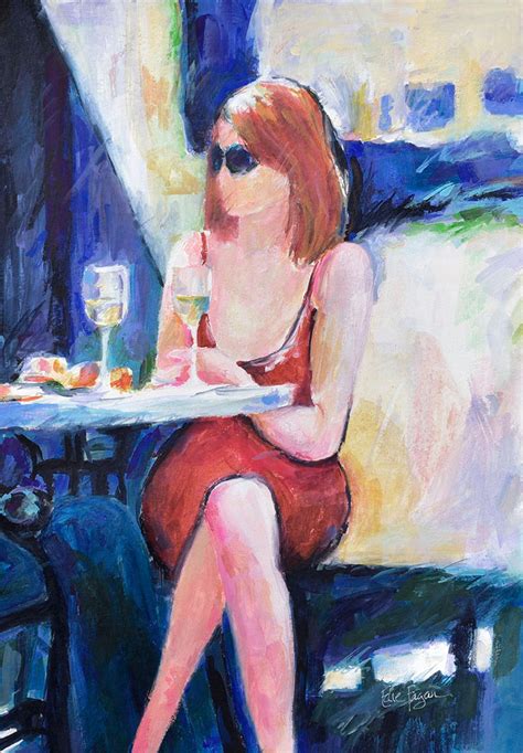 Painting of Woman Drinking Wine, Wine Drinker Watercolor, Wine Bar Art, Wine Painting, Redhead ...