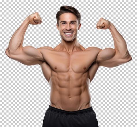 Premium PSD | Male Athlete Flexing Muscle Isolated on Transparent Background