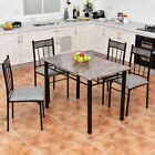 Black Metal 5 piece Dining Set 4 Chairs Faux Marble Top Table Kitchen Dinette | eBay