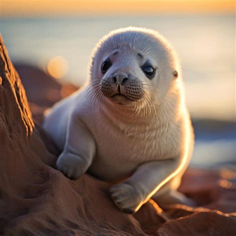 Premium AI Image | A baby seal pup with large soulful eyes basking on a sunlit beach