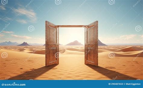 Nature Background - an Open Door Revealing a Stunning Desert Landscape Stock Illustration ...