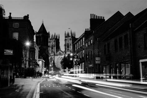 Sundown of Central York, UK, with York Minster Cathedral on the Back. Black and White Stock ...