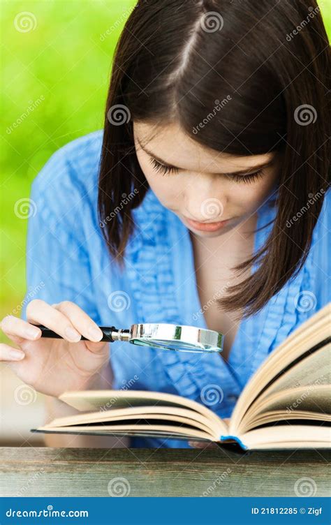 Portrait Young Woman Reading Book Stock Image - Image of cover ...