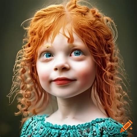 Illustration of adorable smiling ginger-haired dressed girls on Craiyon