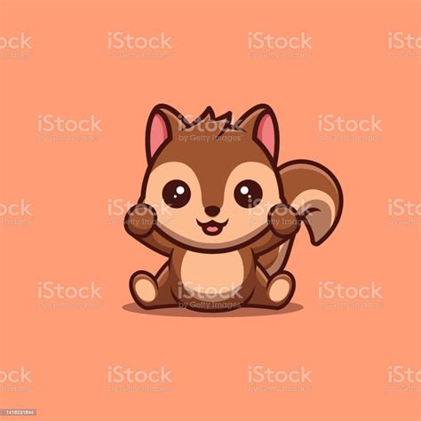 Squirrel Sitting Excited Cute Creative Kawaii Cartoon Mascot Logo Stock Illustration - Download ...