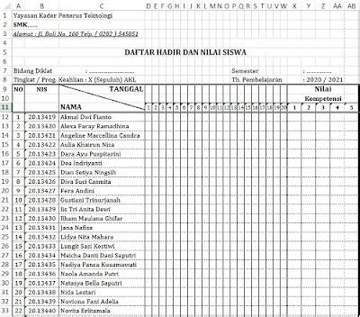 Format Daftar Hadir Siswa SD, SMP, SMA & SMK Terbaru - Sinau-Thewe.com