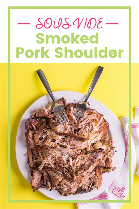 shredded pork on a white plate with fork and napkin next to the words ...