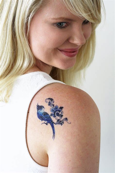 Delft Blue bird temporary tattoo / Delft Blue temporary tattoo / floral temporary tattoo / boho ...