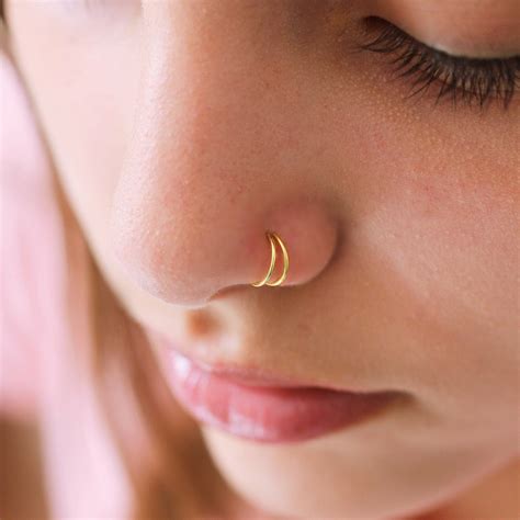 Double Nose Ring for Single Piercing Gold Nose Ring Hoop | Etsy India