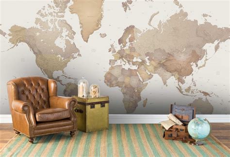 3D World Map Wallpaper Brown Wall Mural Concrete Wall Decor - Etsy