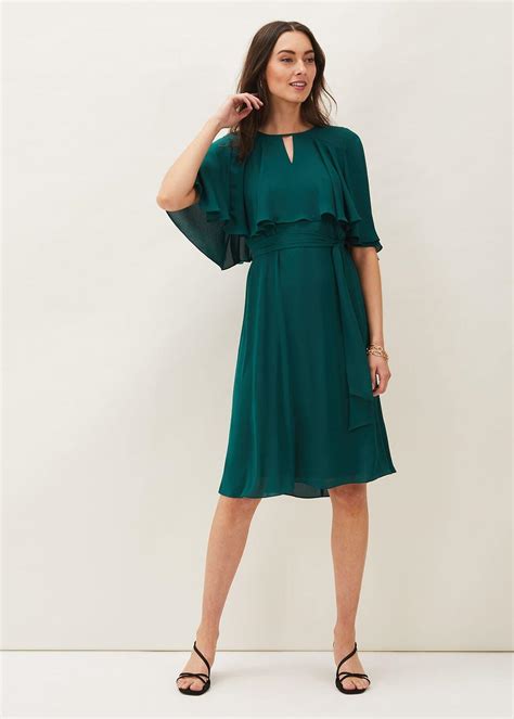 Womens Phase Eight Dresses | Alexia Double Layered Fit And Flare Belted Dress Forest - Phase ...