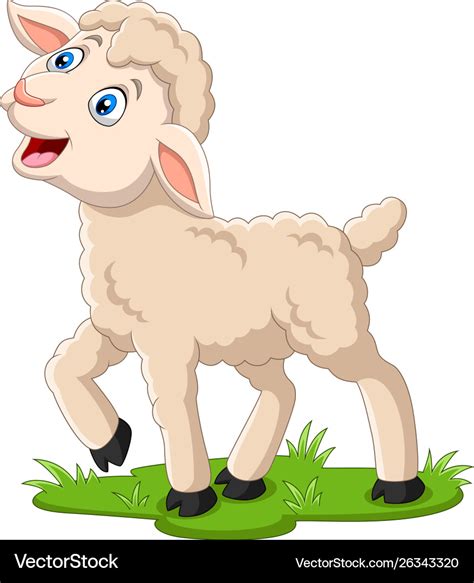 Cartoon happy lamb on grass Royalty Free Vector Image