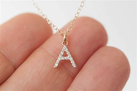 14k solid gold Diamond Initial Necklace A-Z large – Vivien Frank Designs