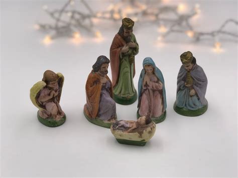 Vintage Ceramic Nativity Set, Small hand painted Holy Family figurines ...
