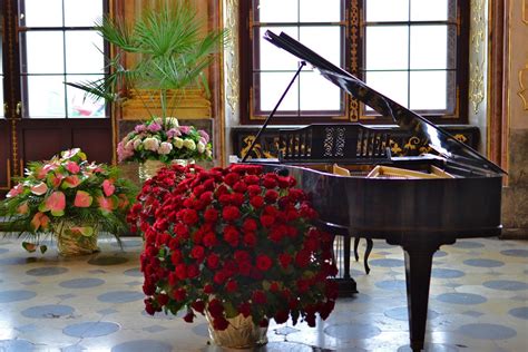 Brown Grand Piano Beside Red Flowers · Free Stock Photo