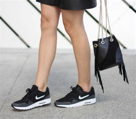 Faux Leather Black Slip Dress with Sneakers: Nike Air Max Thea