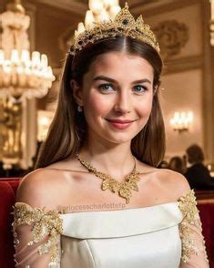 a woman wearing a tiara and smiling at the camera with chandeliers in the background
